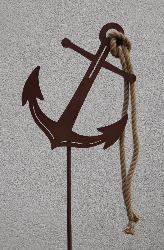 Anker mit Tau XXL Gartenstecker Metall Rostig maritime Gartendeko Meer